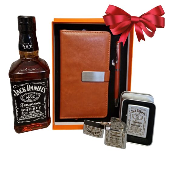 pachet cadou barbati cu bricheta, whisky, agenda